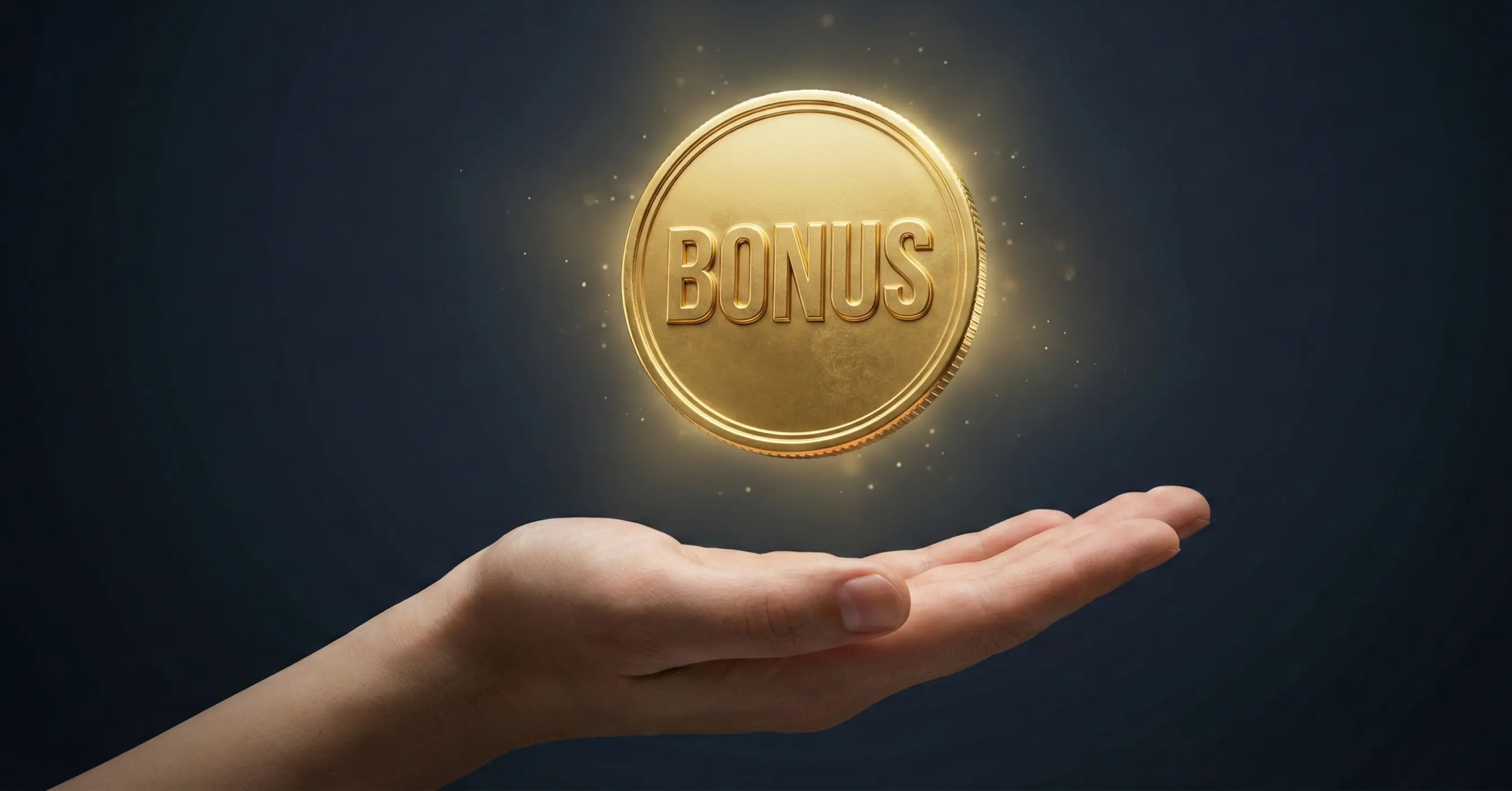 Złota moneta z napisem BONUS unosząca się nad dłonią gracza