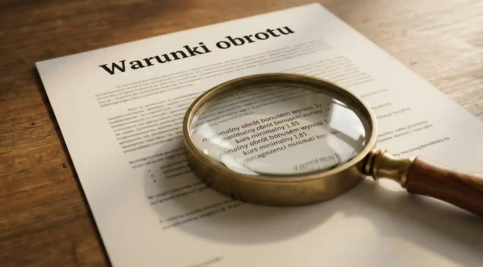 Dokument z warunkami promocji i lupą powiększającą drobny druk