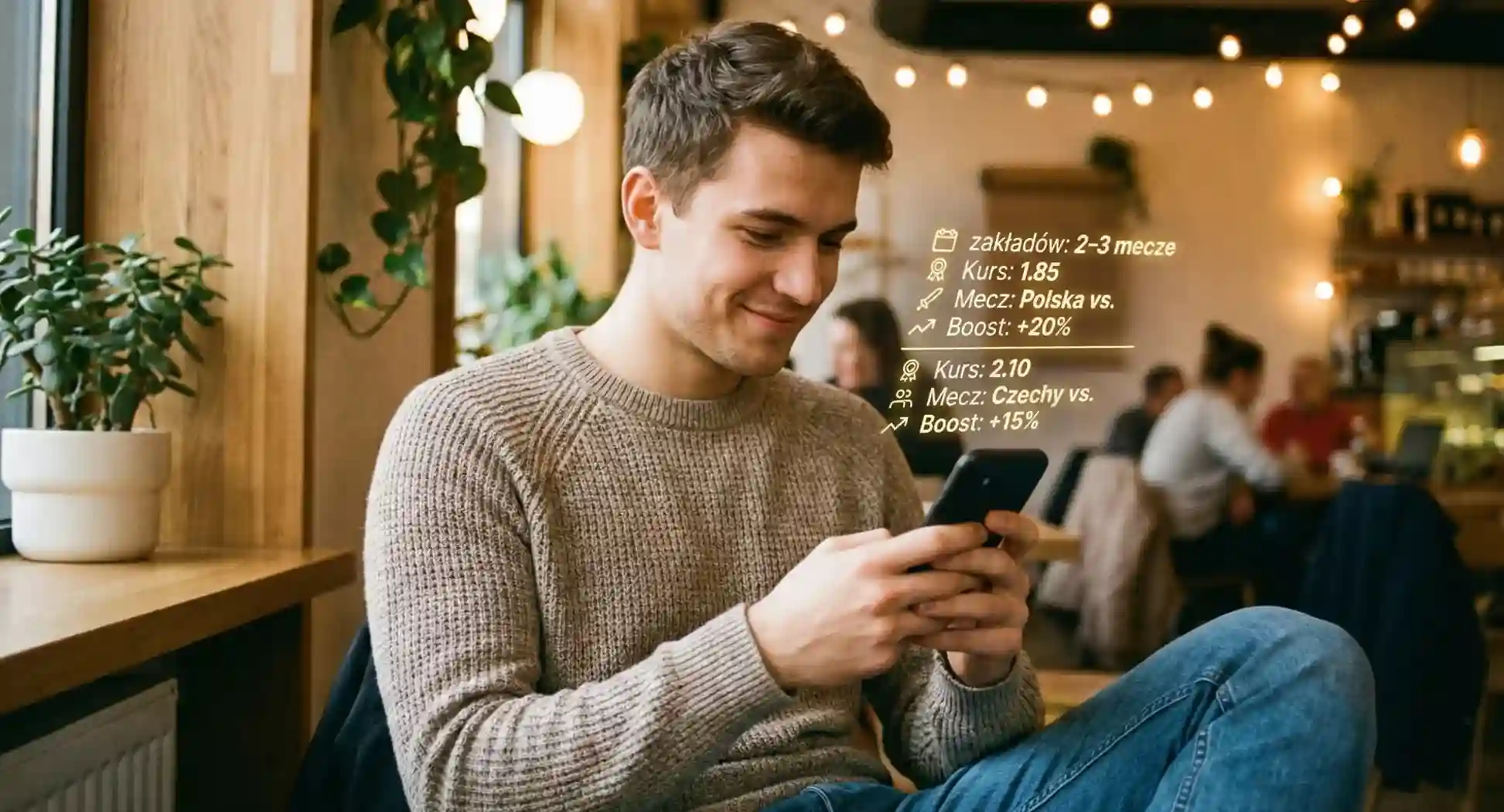 Mężczyzna por&oacute;wnujący kursy na dw&oacute;ch smartfonach jednocześnie