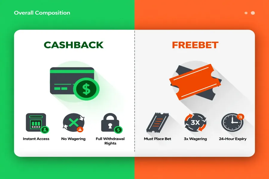 Por&oacute;wnanie cashback i freebet - r&oacute;żnice w warunkach zwrotu stawki u bukmachera