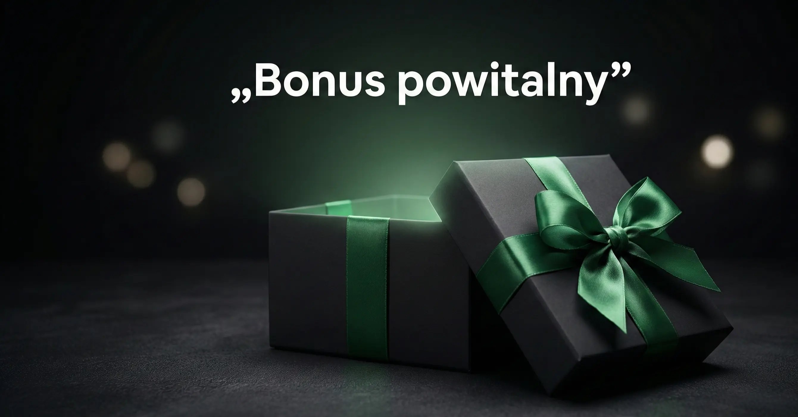 Otwarte pudełko prezentowe z zielonym światłem symbolizujące bonus powitalny