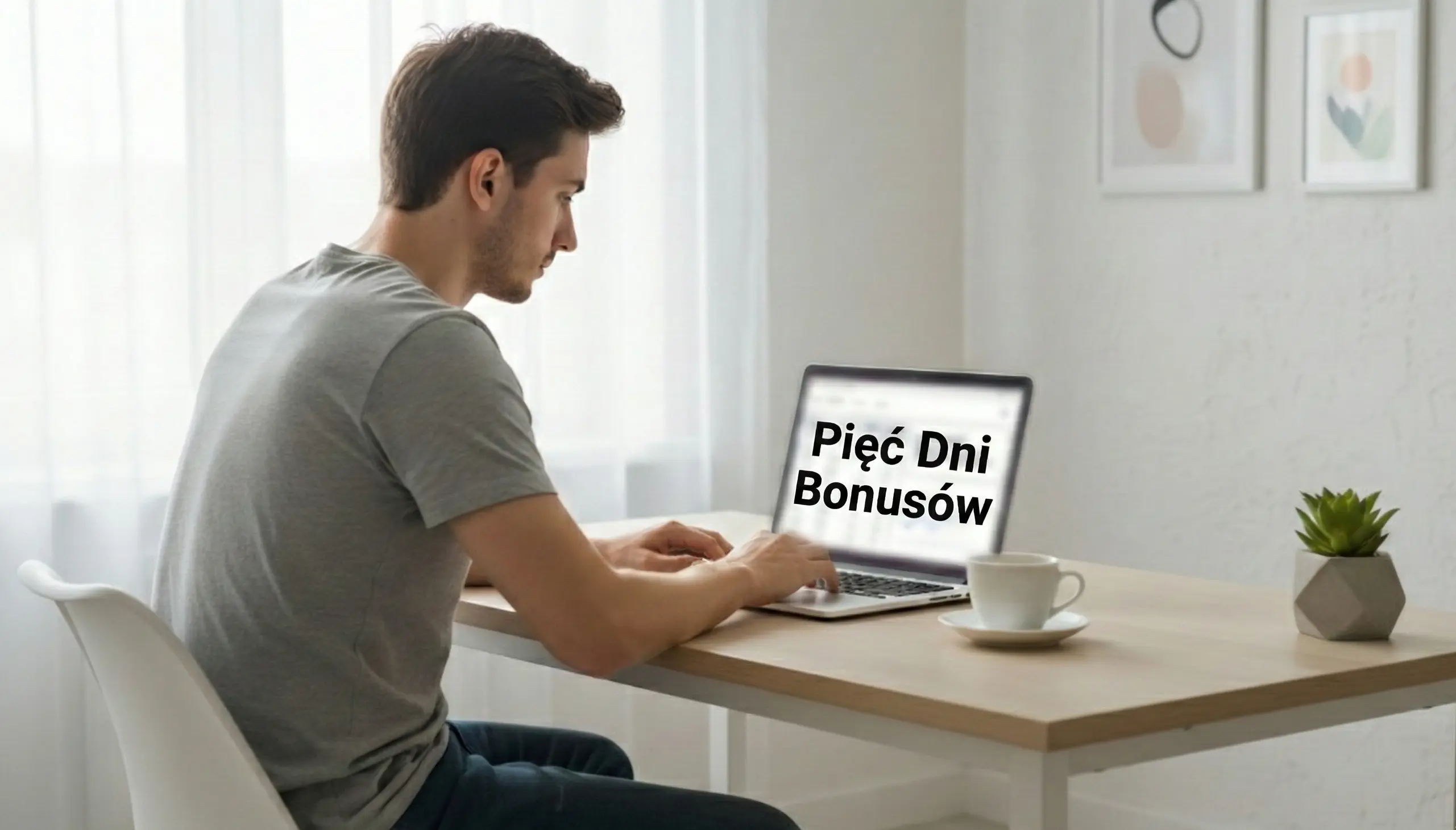 Mężczyzna analizujący statystyki sportowe na laptopie przy biurku