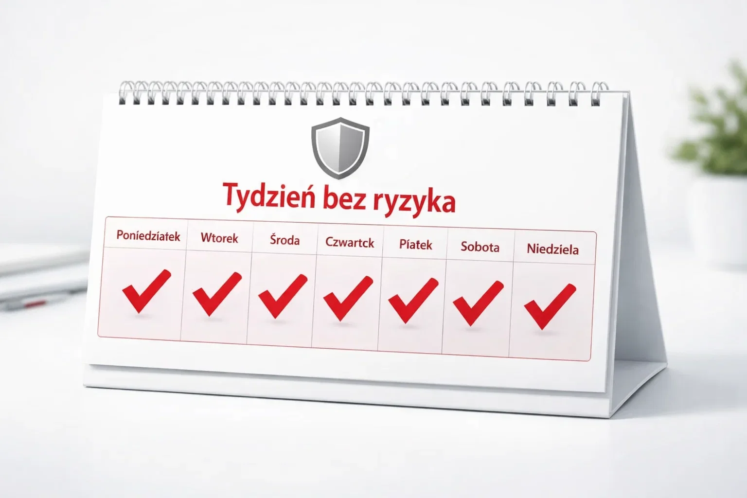Kalendarz z zaznaczonym siedmiodniowym okresem i symbolem ochrony