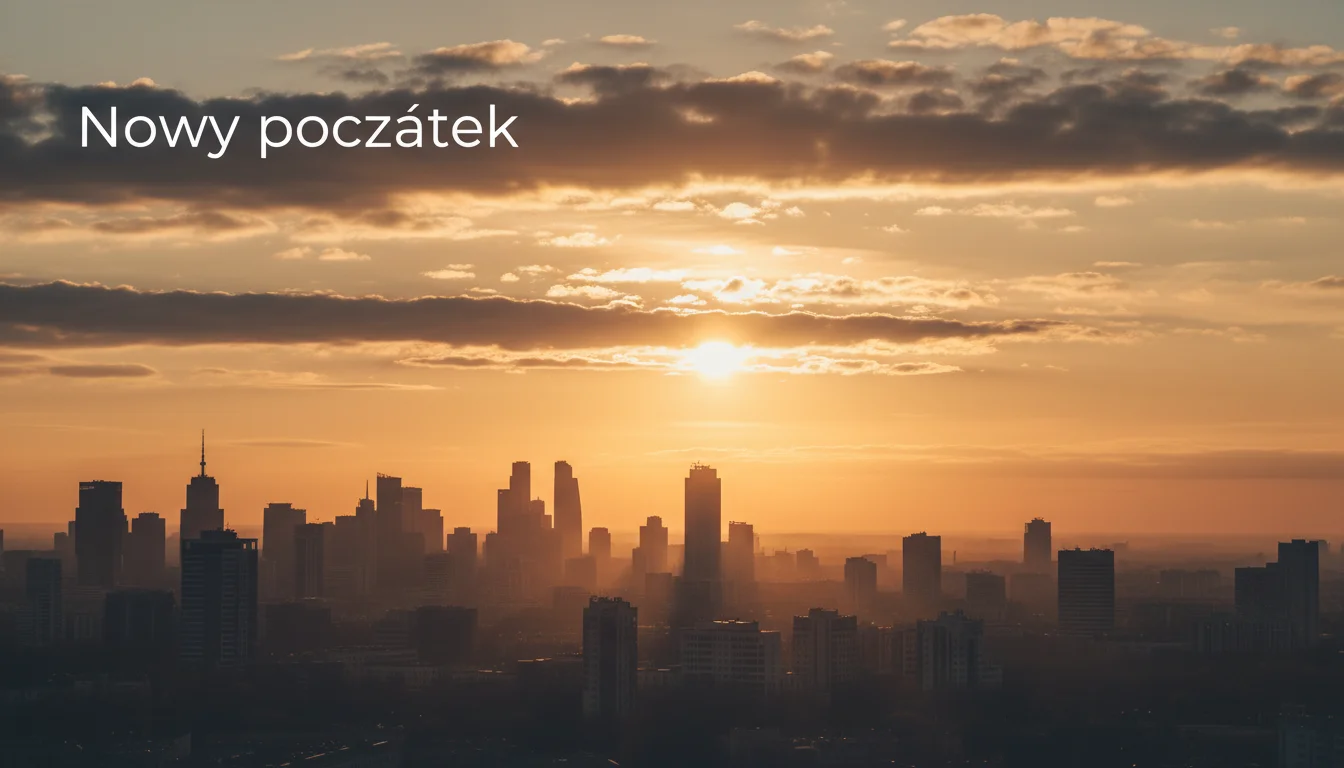 Wsch&oacute;d słońca nad miastem symbolizujący nowy początek i możliwości