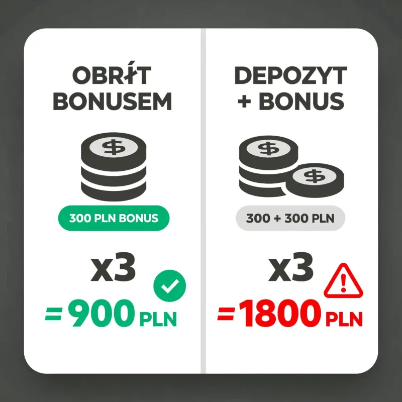 Porównanie rodzajów obrotu - obrót samym bonusem vs obrót depozytem plus bonusem z przykładowymi kwotami