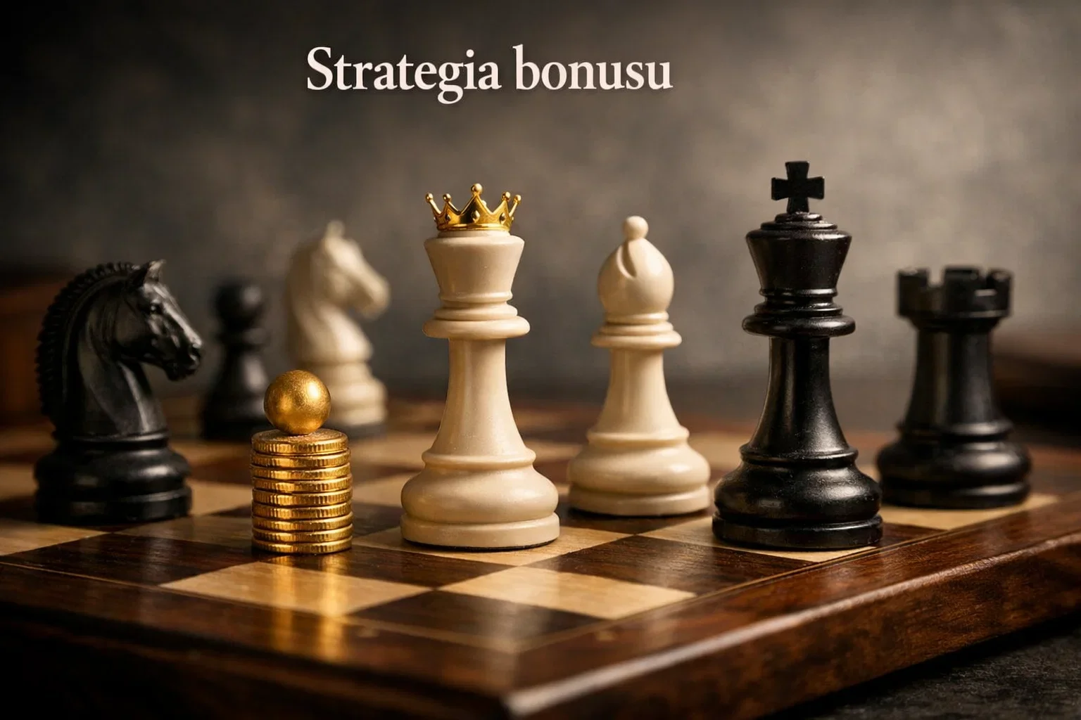 Szachownica z pionkami reprezentującymi strategiczne podejście do bonusów