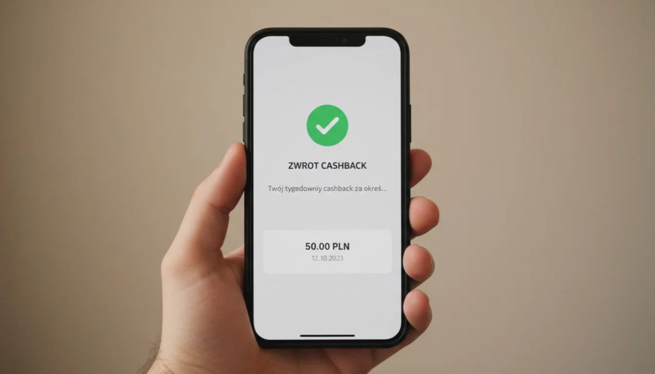 Zbliżenie na ekran smartfona z powiadomieniem o zwrocie środk&oacute;w