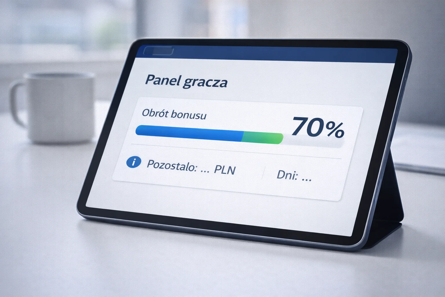 Panel gracza pokazujący postęp realizacji obrotu bonusu